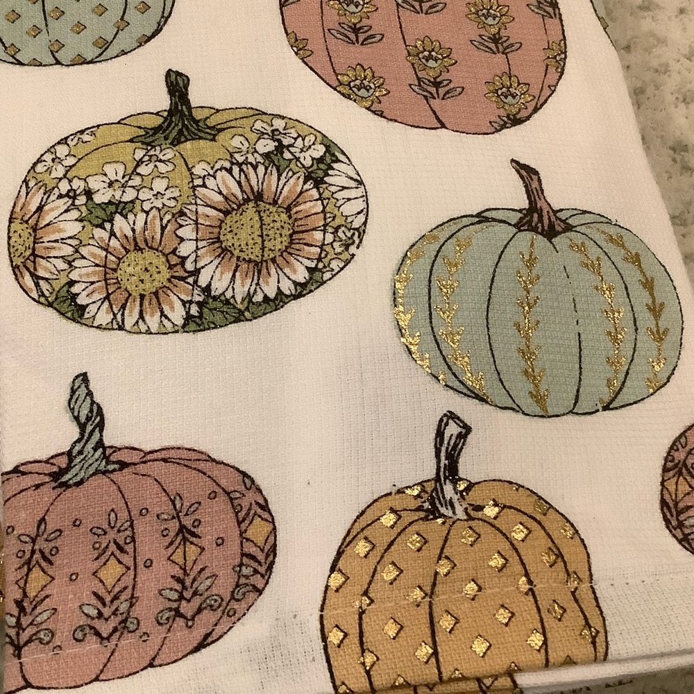 Rachel Zoe Multicolor Pumpkin Tea Towels Set of 4 NWT Cotton Blend 18x28” - Picture 4 of 16